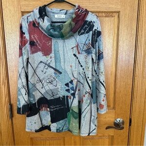 Jess & Jane Briana Abstract Cowl Neck Tunic S Made in USA